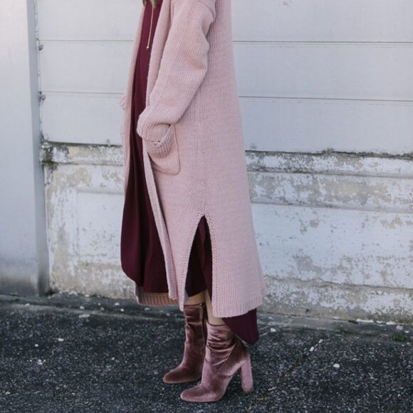 LOFT Petal Pink Knit Cardigan Chevron Detail Open Front Lightweight One Size - Picture 6 of 7